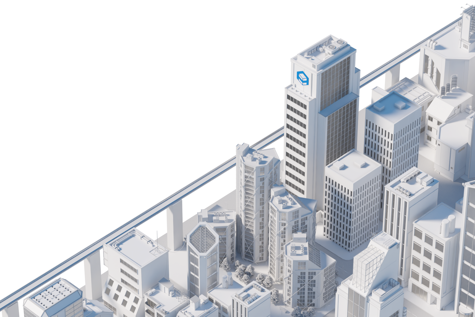 Isometric 3D city — white AO render