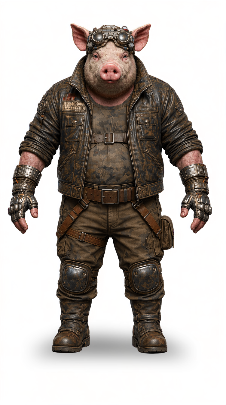 SteamPig hero character — full body